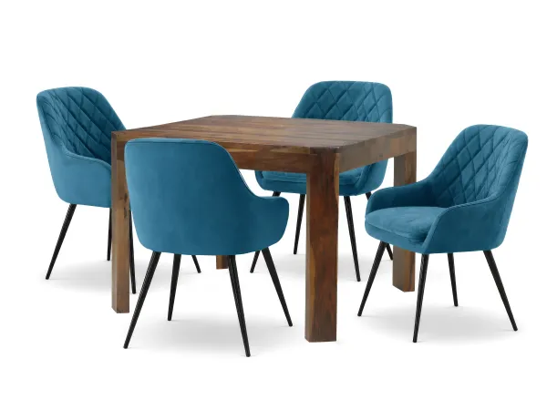 Orchid Solid Wood 4 seater Dining Table with Chair in Teal Aqua
